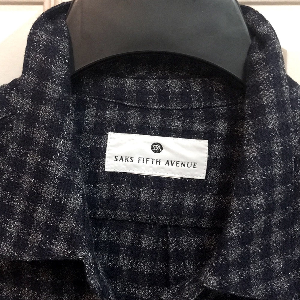 SAKS FIFTH AVENUE Unisex Shacket, Blue & Grey Woven Checkered Shirt